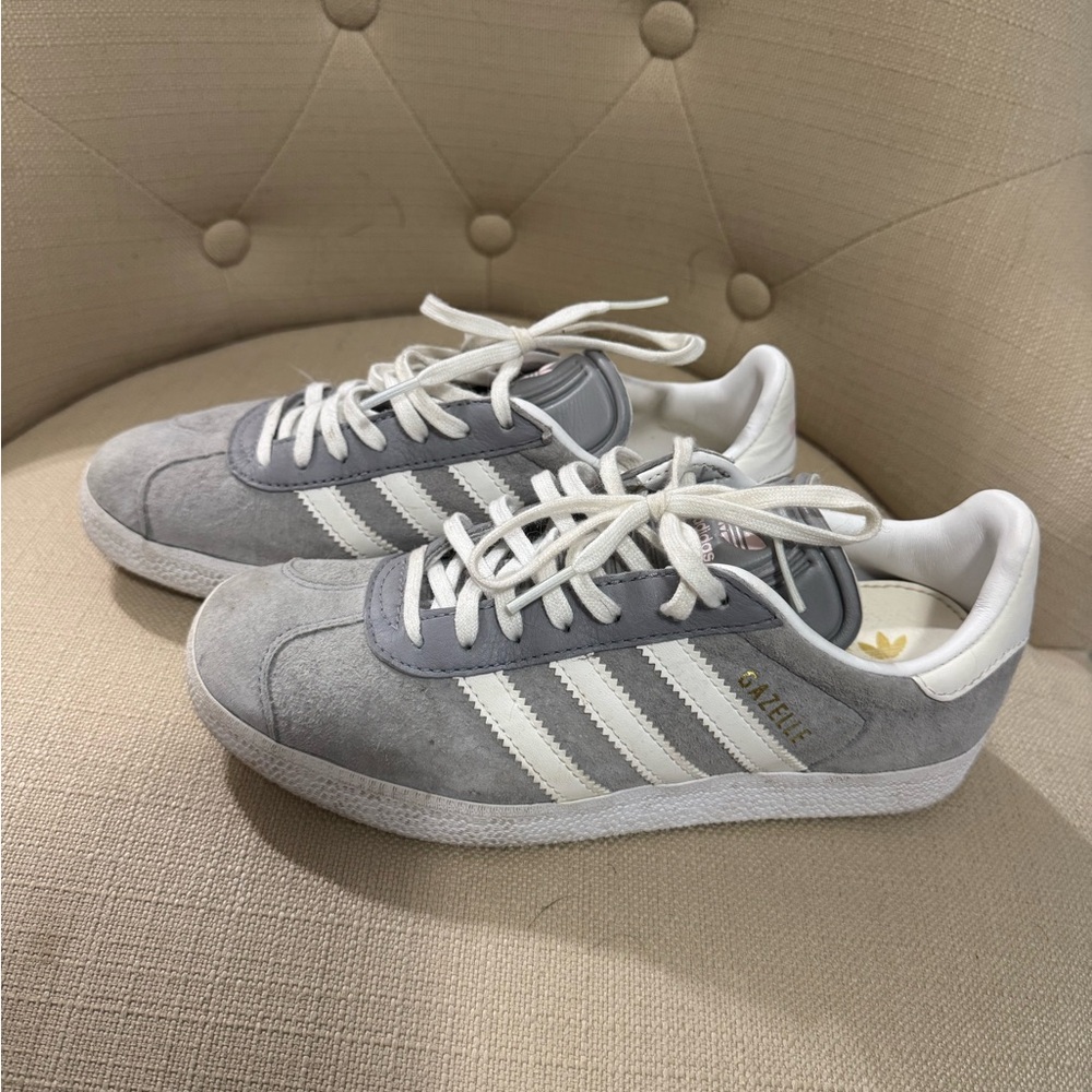 Custom Adidas Gray and White Classic Sneakers with Pink logo design